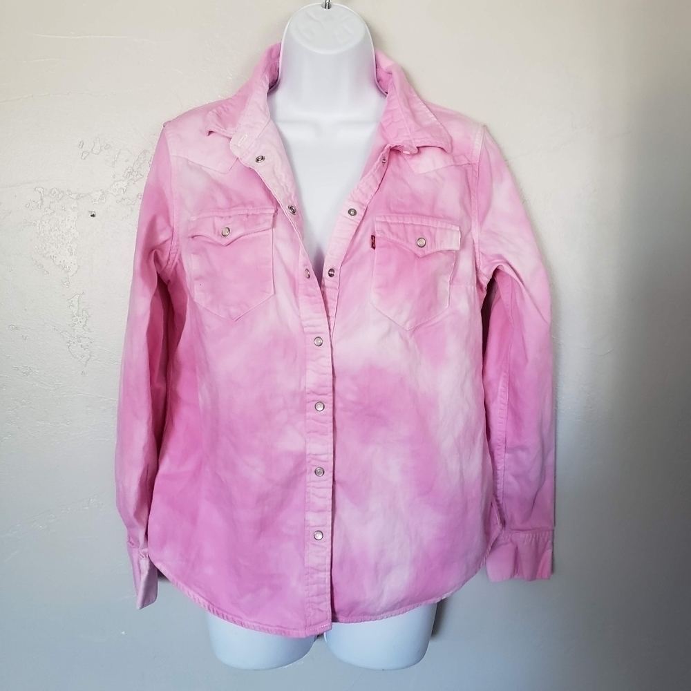 Levi Strauss Tailored Fit Women's Medium Pink White Tie Dye Long Sleeve Shirt